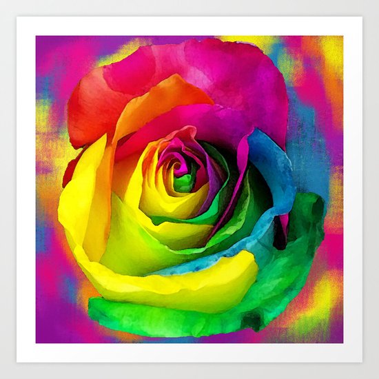 Rainbow Rose Colourful Background Art Print