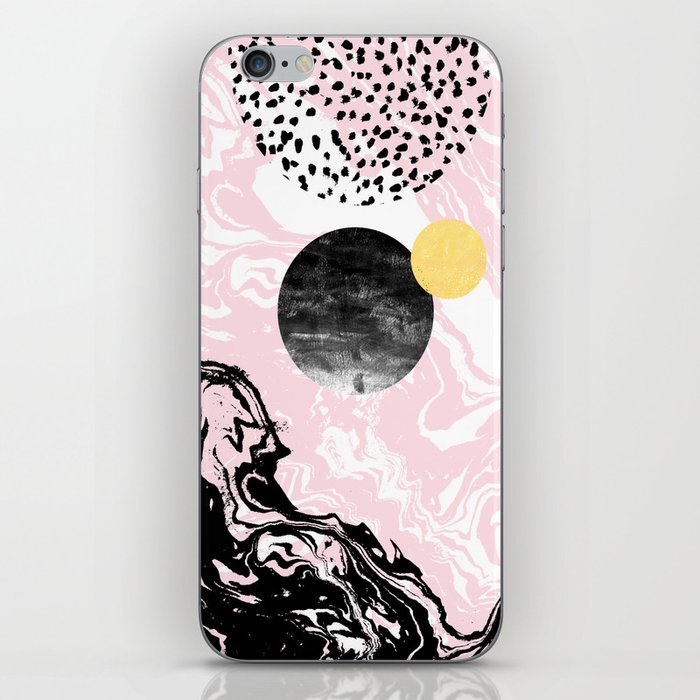 Gloriana - galaxy outer space abstract painting planets moon sun black and white pastel pink gold  iPhone Skin