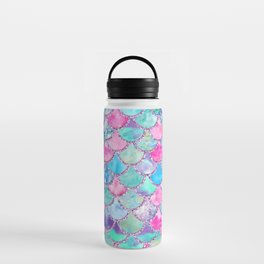 Colorful Pink and Blue Watercolor Trendy Glitter Mermaid Scales  Water Bottle