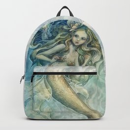 mermaid with Flowers in her hair Backpack | Siren, Friendship, Summer, Beauty, Digital, Waterspirit, Myth, Vintage, Fairytale, Fantasyart 