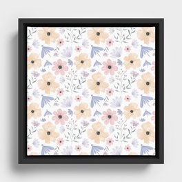 Pink and Orange Floral Pattern with Dragonflies Framed Canvas