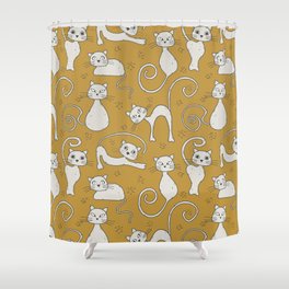 Mustard yellow and off-white cat pattern Shower Curtain