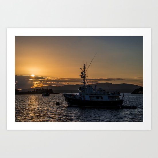Oban Boat Sunset Art Print