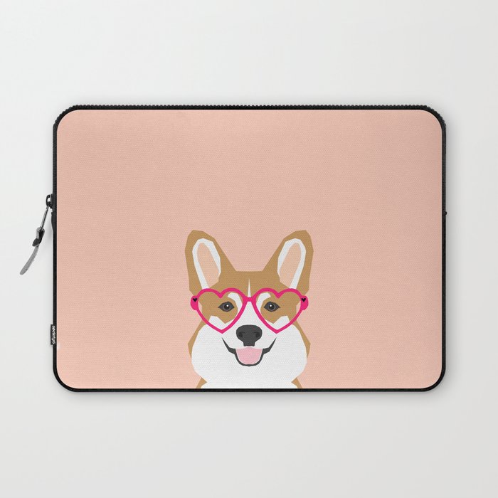 Corgi Love - Valentines heart shaped glasses on funny dog for dog lovers pet gifts customizable dog  Laptop Sleeve