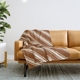 [ Thumbnail: Brown & Beige Colored Stripes Pattern Throw Blanket ]
