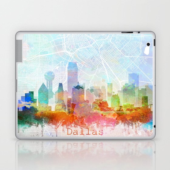 Dallas Skyline Map Watercolor, Print by Zouzounio Art Laptop & iPad Skin