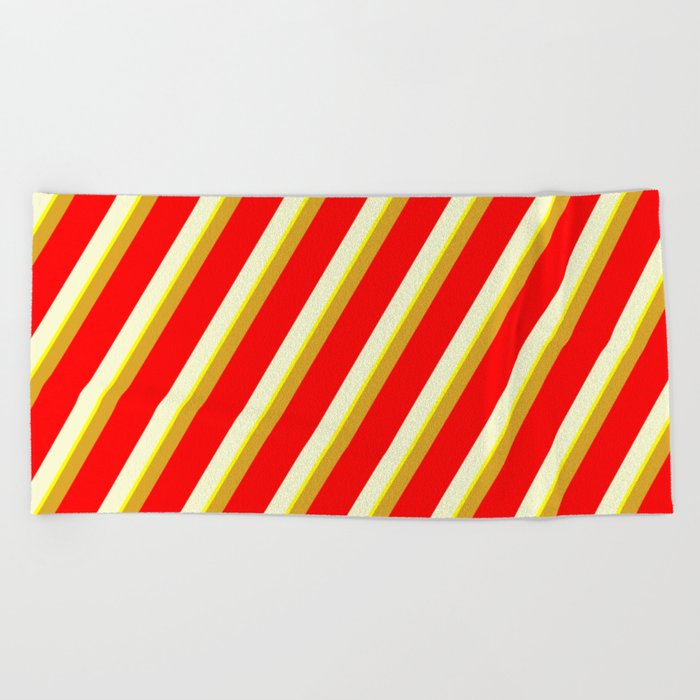 Goldenrod, Red, Light Yellow & Yellow Colored Striped/Lined Pattern Beach Towel