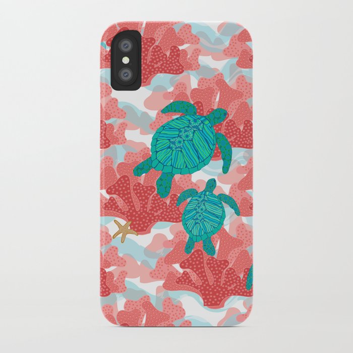 sea turtles in the coral - ocean beach marine iphone case