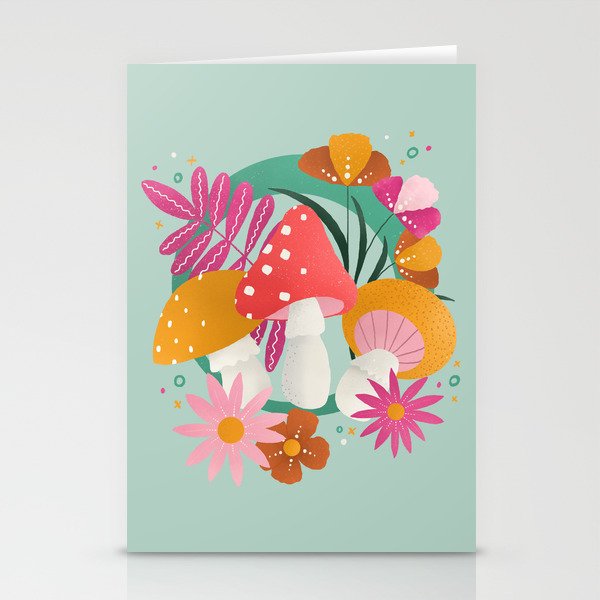 Groovy mushrooms and flowers Stationery Cards