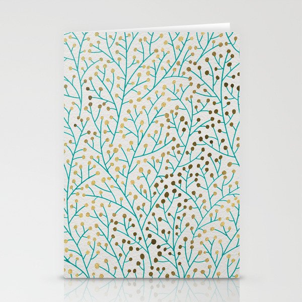 Berry Branches – Turquoise & Gold Stationery Cards
