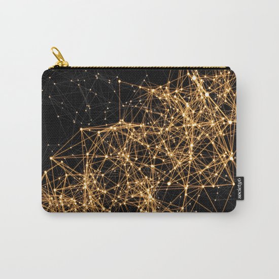 Shiny golden dots connected lines on black Carry-All Pouch