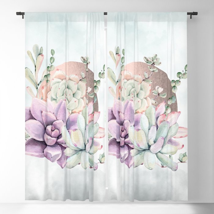 Succulents Bronze Gold Sun Green Purple Blackout Curtain By