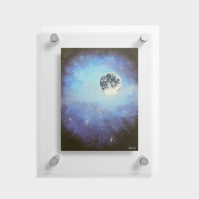 Blue Full Moon and Galaxy, Original Abstract Painting Floating Acrylic Print