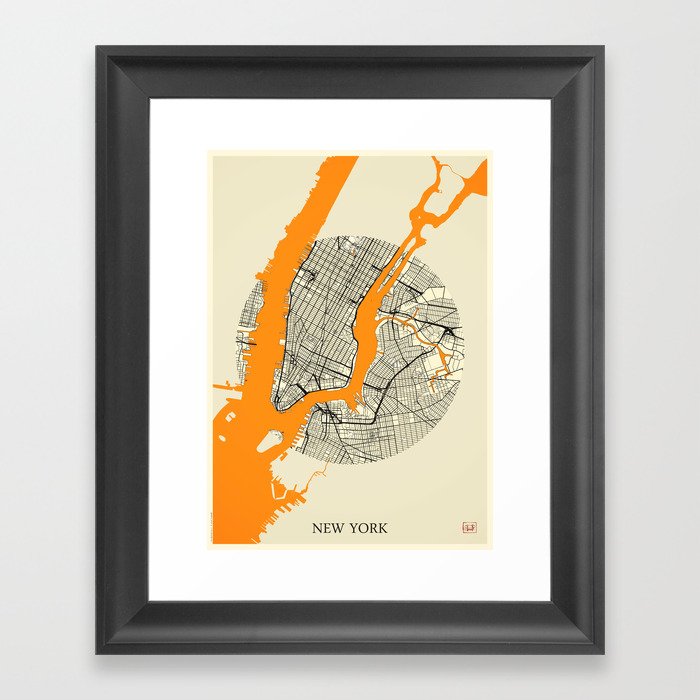 New York Map Moon Framed Art Print