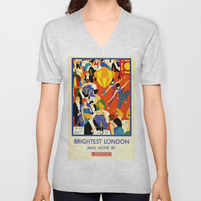 "Brightest London and Home" (1 in a set of 2), vintage lithograph poster, cleaned and restored: V Neck T Shirt