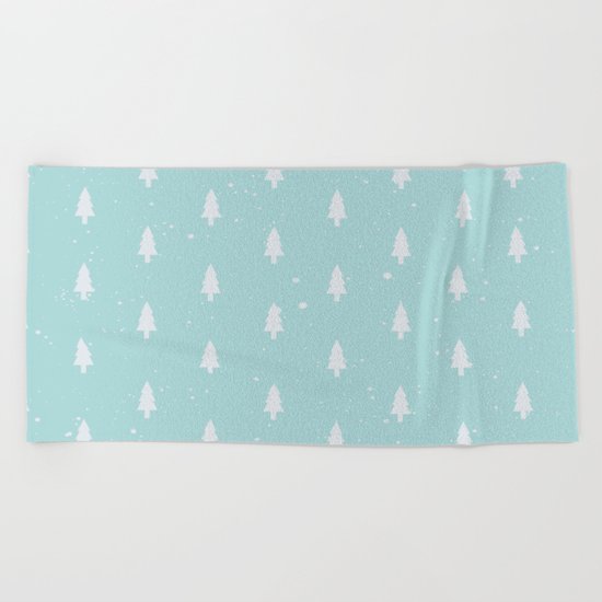 Christmas Trees Pattern Light Blue Beach Towel