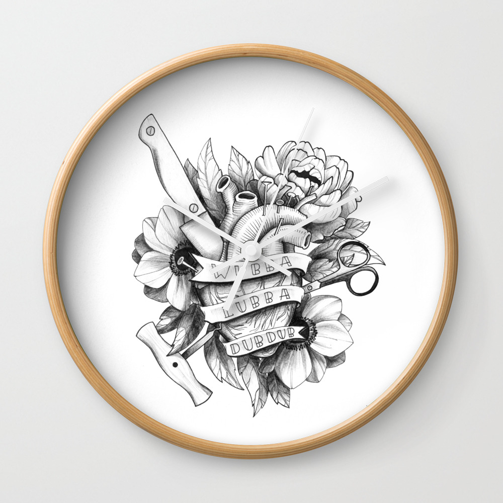 Wubba Lubba Dub Dub Heart Tattoo Wall Clock By Zelenkova Society6