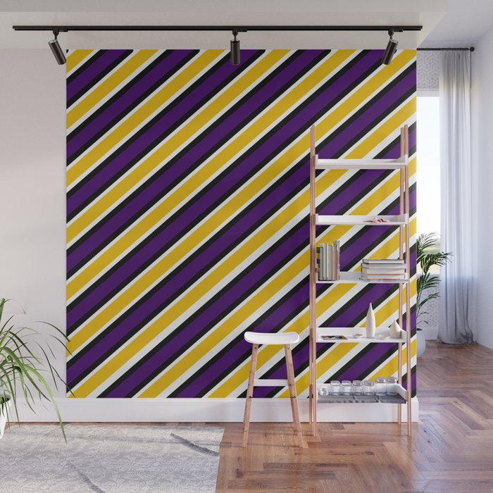 TEAM COLORS 1…Purple gold white black diagonal stripe Wall Mural
