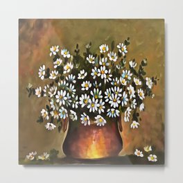 Daisies In A Copper Colored Vase Metal Print | Cutflowers, Floral, Englishdaisy, Coppervase, Whitedaisies, Whitedaisy, Acrylic, Artisticdaisies, Digital, Wildflower 