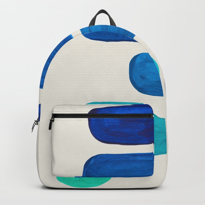Mid Century Modern Retro Minimalist Colorful Shapes Phthalo Blue Marine Green Gradient Pebbles Backpack By Enshape