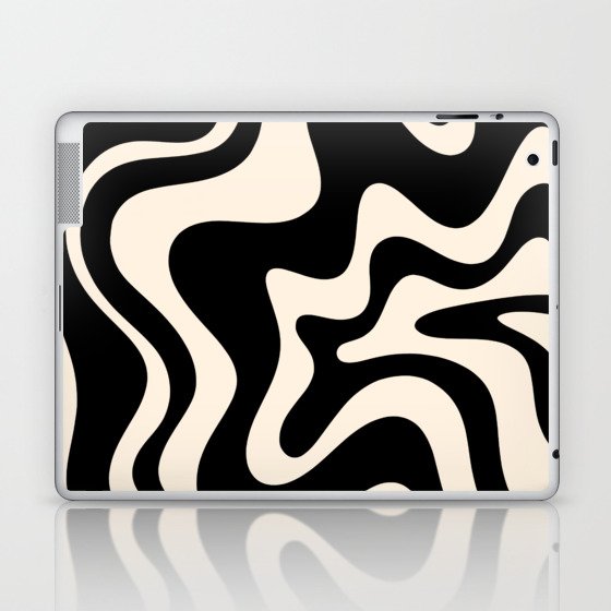 Retro Liquid Swirl Abstract in Black and Almond Cream  Laptop & iPad Skin