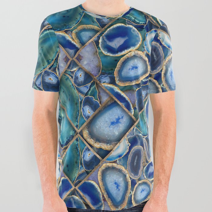 Blue and Purple Geodes Geometric Pattern All Over Graphic Tee