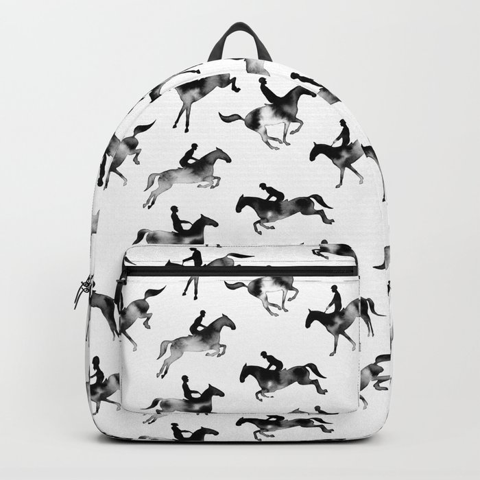 Watercolor Showjumping Horses (Black) Backpack