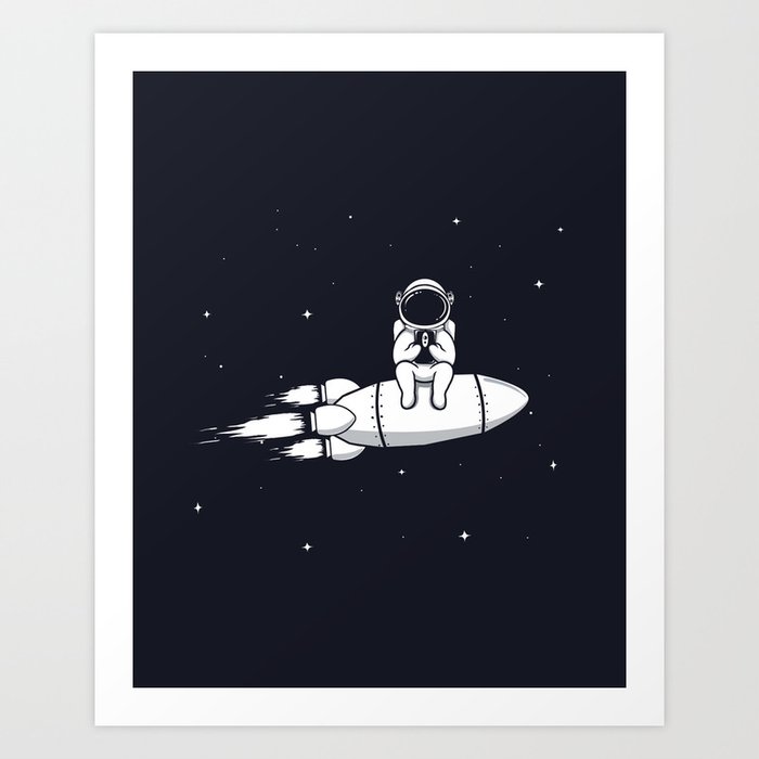 Astronaut Play with Mobile Phone Art Print