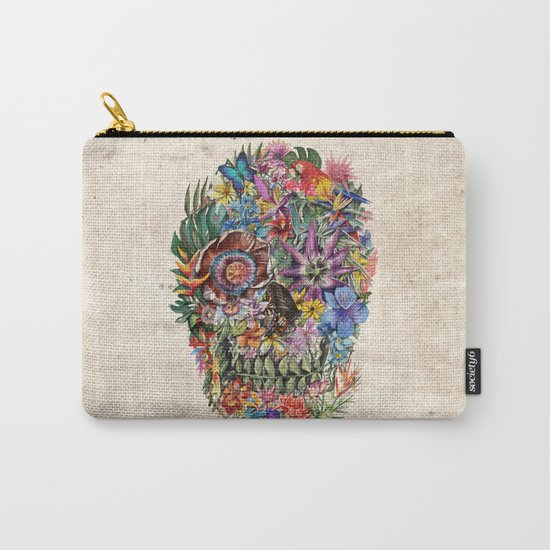 tropilcal floral skull 5 Carry-All Pouch