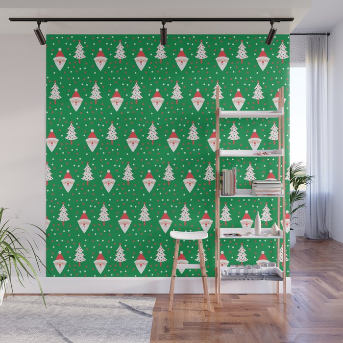 Tree Santa Claus Decorative Christmas Patterns Wall Mural
