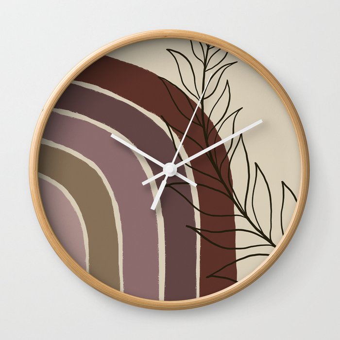 Stem & Rainbow || Neutral Colour Mid-Century Modern Art Print Wall Clock