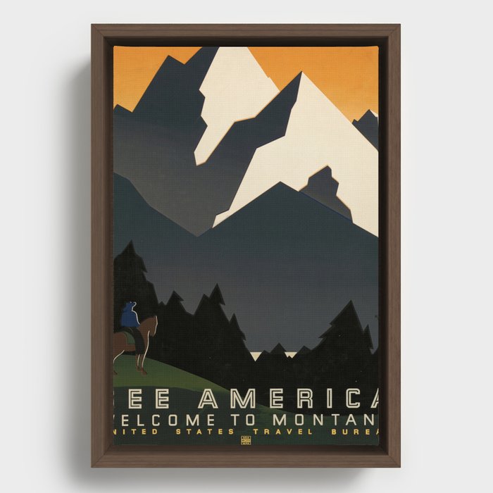 vintage montana america travel poster Framed Canvas