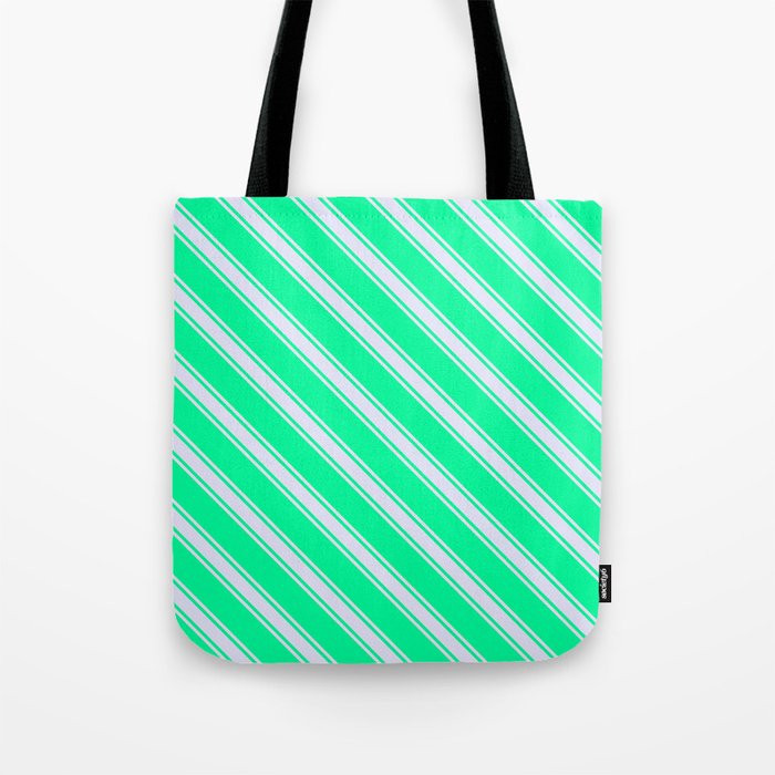 Green & Lavender Colored Lined Pattern Tote Bag