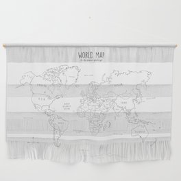 World Map minimal sketchy black and white Wall Hanging