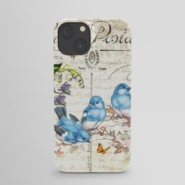Vintage Postcard with Bluebirds iPhone Case