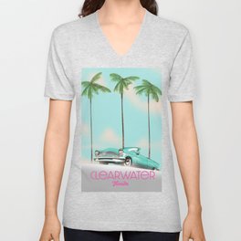 Clearwater Florida vintage style travel poster. V Neck T Shirt