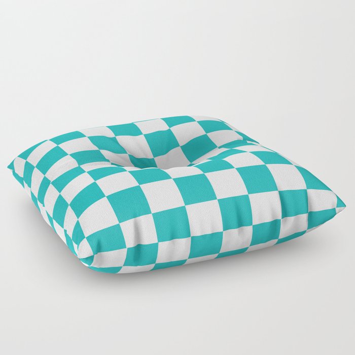 Turquoise Blue Checkerboard Pattern Palm Beach Preppy Floor Pillow