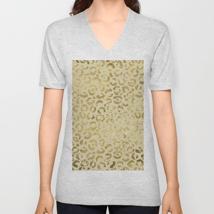 Foil Glam Leopard Print 01 V Neck T Shirt