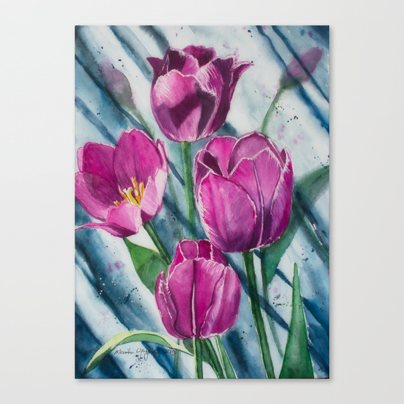Purple Tulips Watercolour Painting Canvas Print By Monikawyszynska