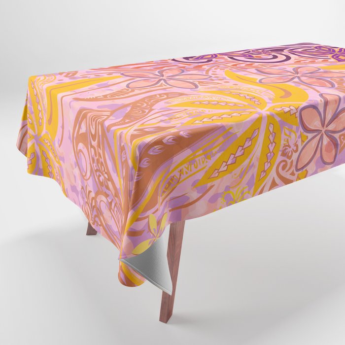 Hawaiian - Polynesian -Gold And Violet Tropical Camo Tablecloth