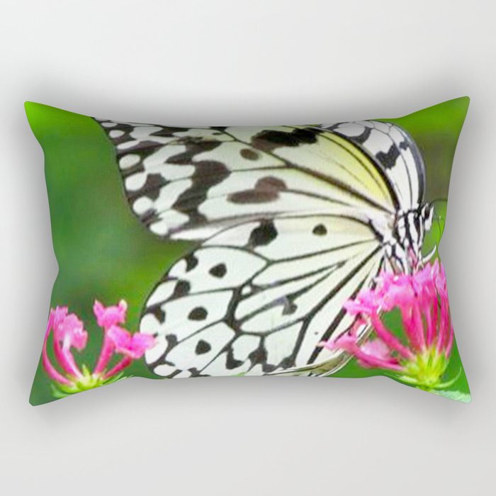 Butterfly and Pink Flowers Rectangular Pillow