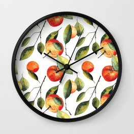 Watercolor seamless pattern with mandarins and leaves. Hand draw Wall Clock | Vintage, Citruswatercolor, Diet, Drawing, Color, Illustration, Fresh, Citruspattern, Drawn, Fabric 