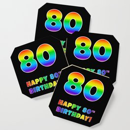 [ Thumbnail: HAPPY 80TH BIRTHDAY - Multicolored Rainbow Spectrum Gradient Coaster ]