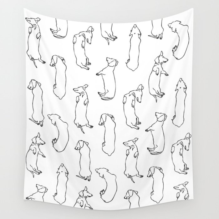 Dachshund Sleep Study Pattern. Sketches of my pet dachshund's sleeping positions. Wall Tapestry