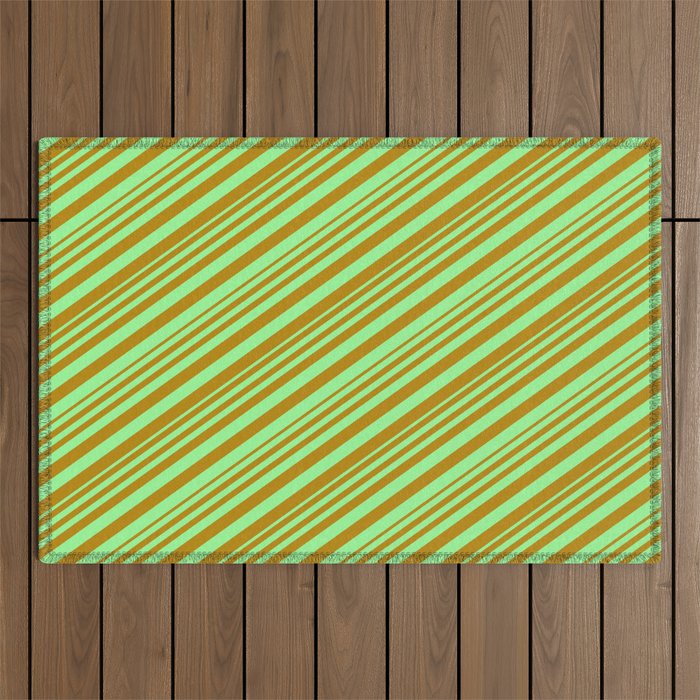 Green & Dark Goldenrod Colored Stripes/Lines Pattern Outdoor Rug