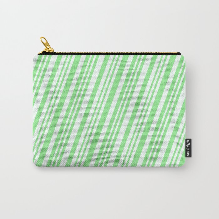 Mint Cream & Light Green Colored Striped Pattern Carry-All Pouch