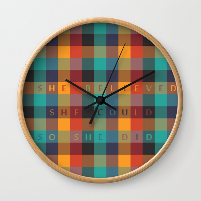 She Believed, She Could, So She Did... Inspirational Quote with Multicolor Mosaic Srt Wall Clock