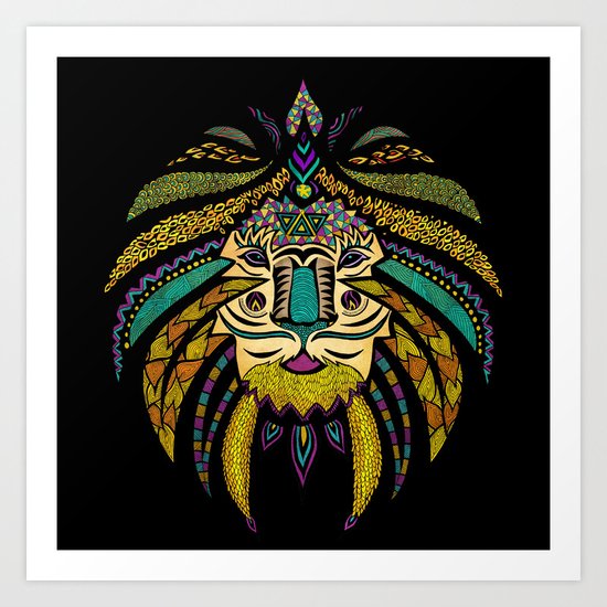 Tribal Lion on Black Art Print