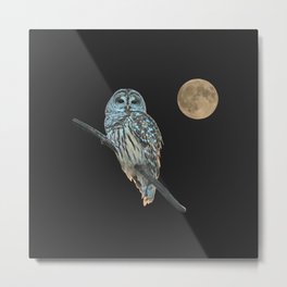 Owl, See the Moon: Barred Owl Metal Print | Owls, Nancyacarter, Color, Halloween, Night, Moon, Black, Spooky, Nature, Owl 