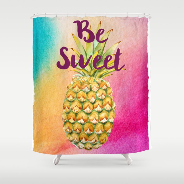 Watercolor Pineapple Be Sweet Pink Gold Pineapple Shower Curtain